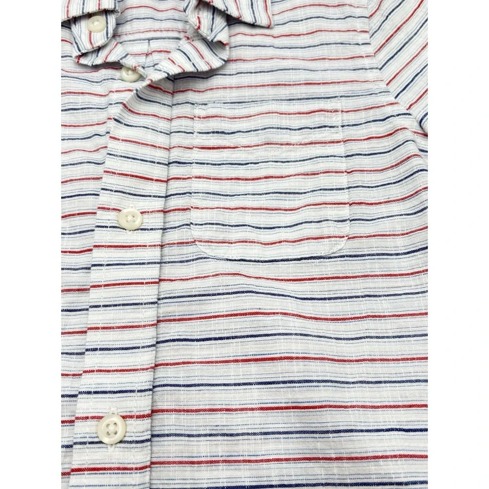 The Children's Place Boys Button Up Shirt Striped‎ Red White Blue Cotton Sz 5/6